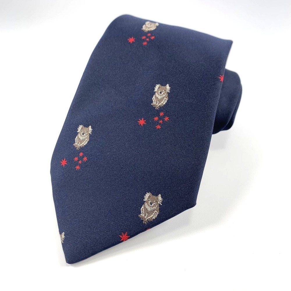 Vintage Australia by John & Lois Mens Tie Navy Koalas w/ 7 Point Red Stars Repp